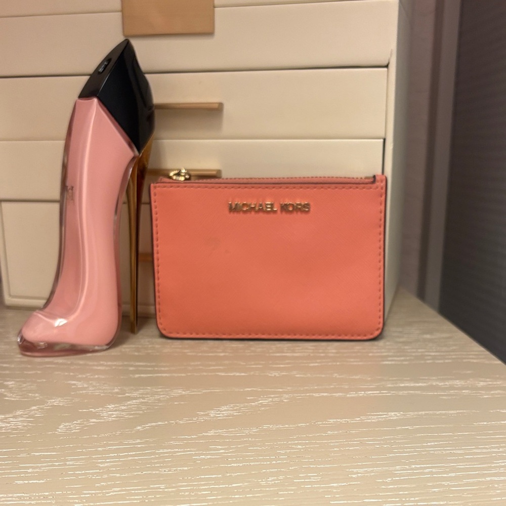 Michael Kors Coral Pink Zip Card Case Wallet